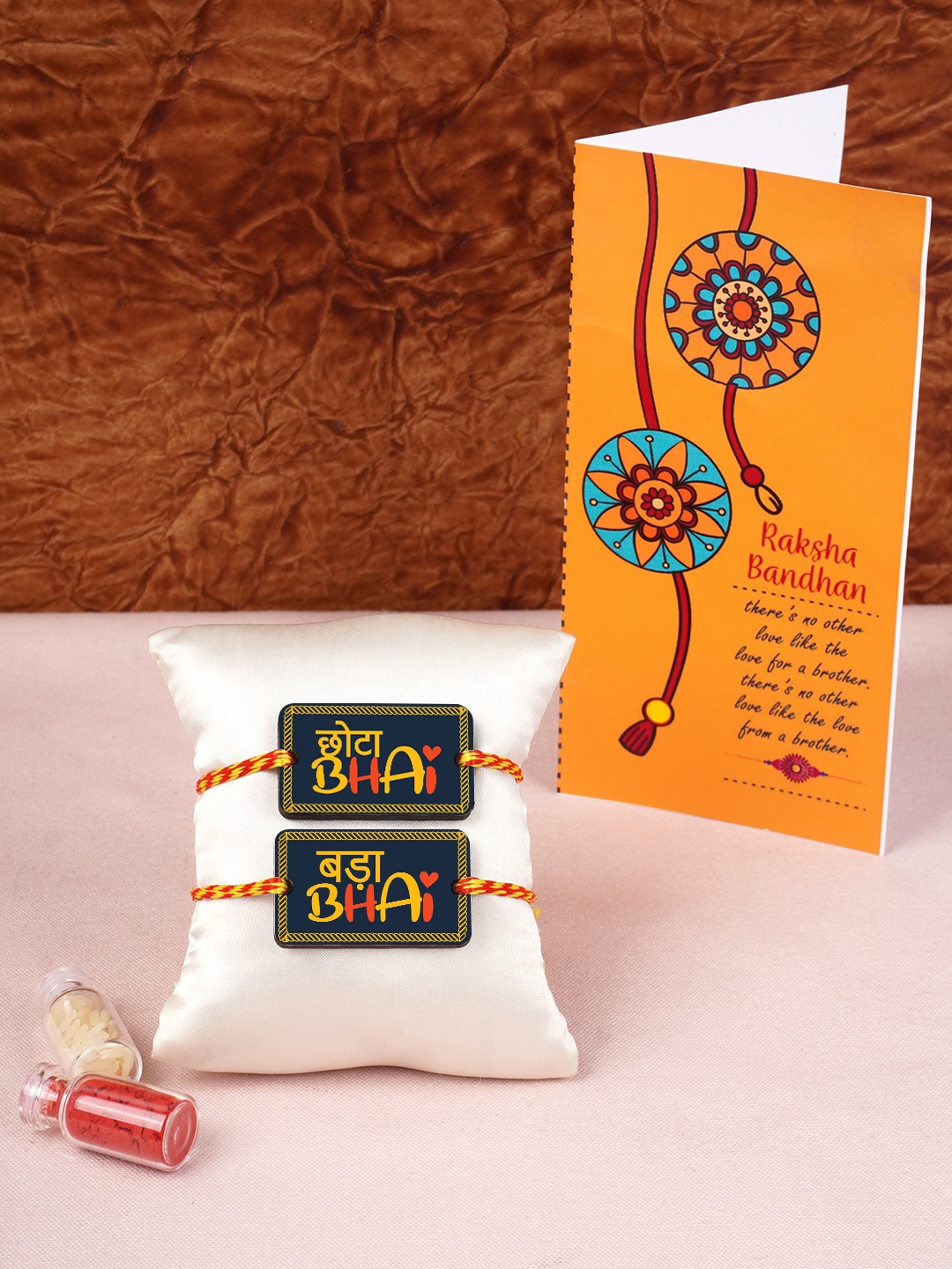 

Crazy Corner Set of 2 Rakhi with Card and Roli Chawal with Roli Chawal, Multi