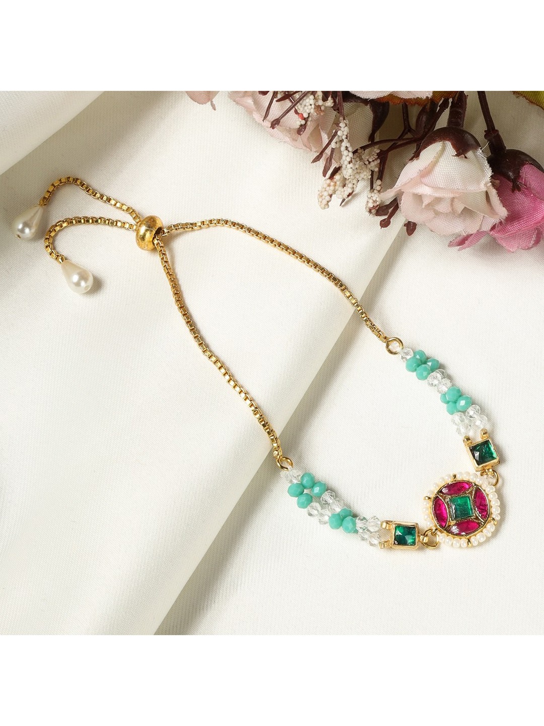 

AURAA TRENDS Blue Gold-Plated Beaded Rakhi Bracelet