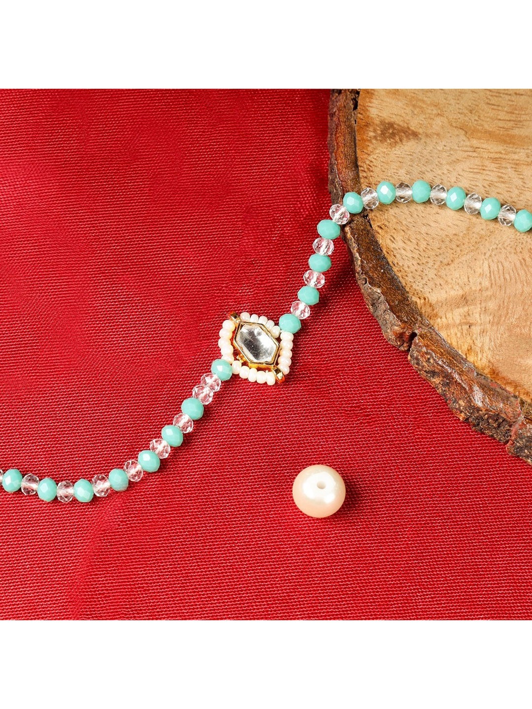 

AURAA TRENDS Blue Gold-Plated Beaded Rakhi Bracelet