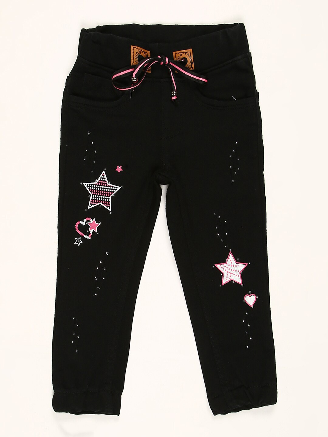 

V2 Value & Variety Girls Black & Pink Printed Regular Fit Jeggings