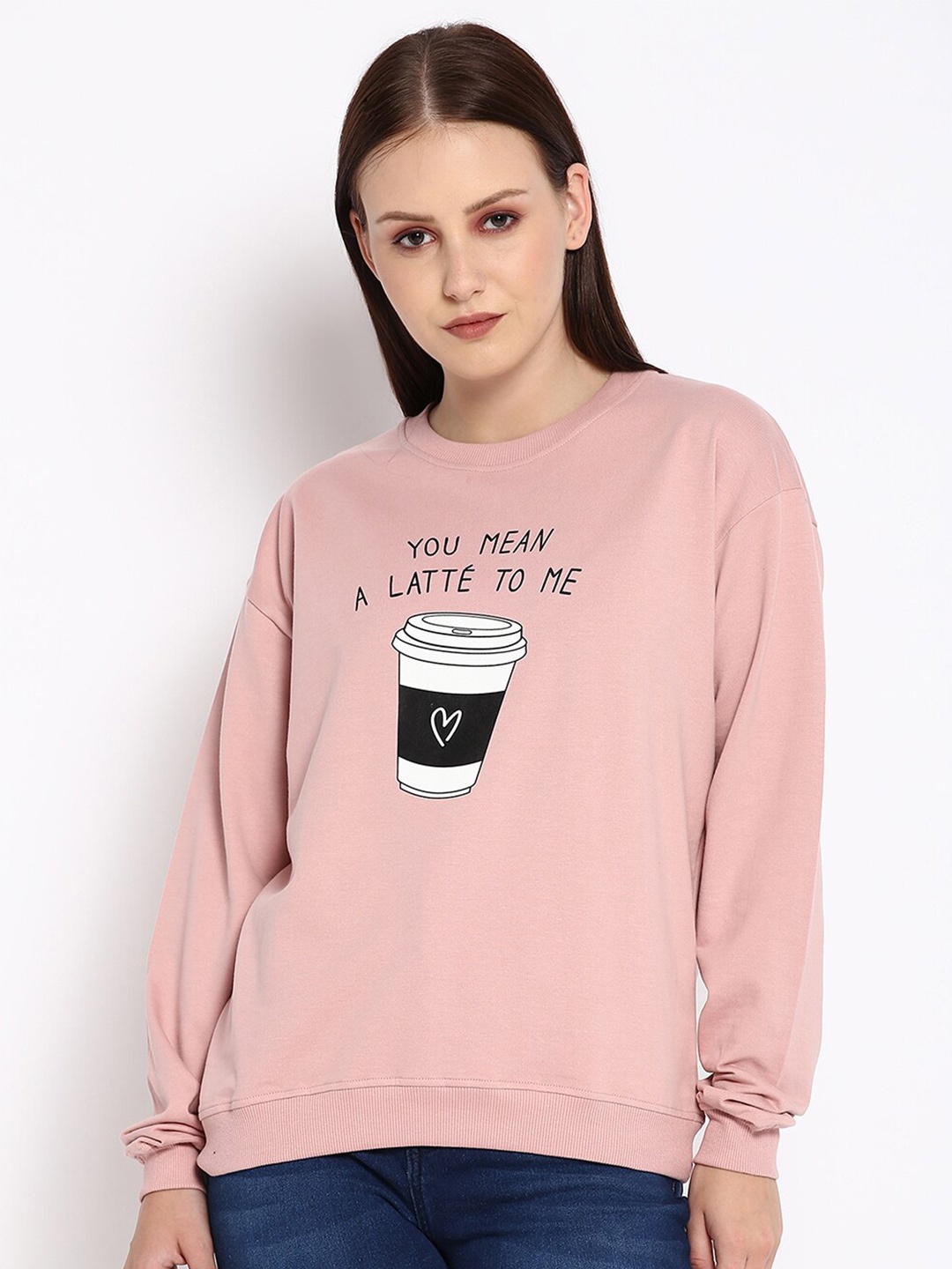 

R&B Women Pink Printed Cotton Sweatshirt