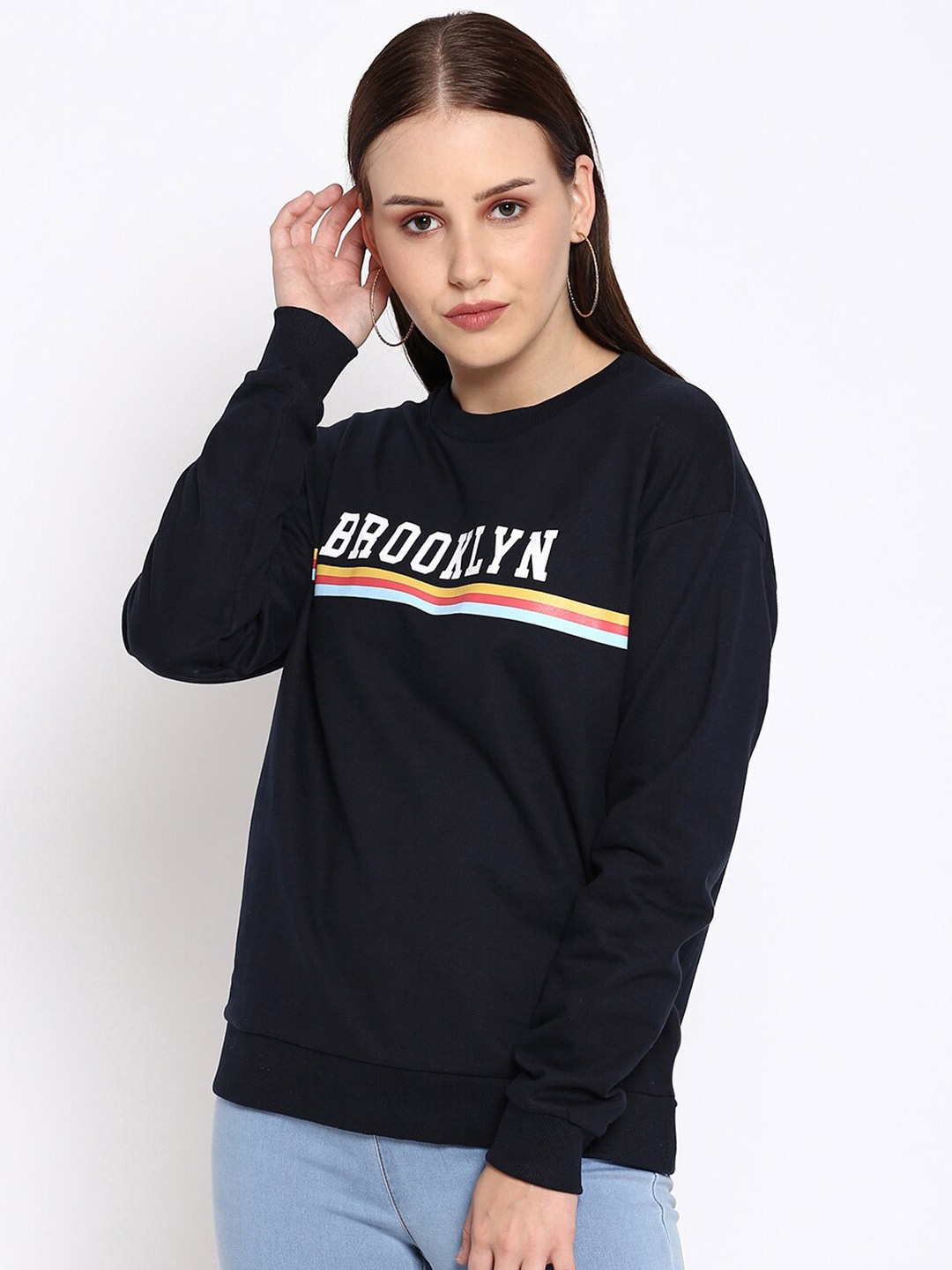 

R&B Women Navy Blue Printed Sweatshirt