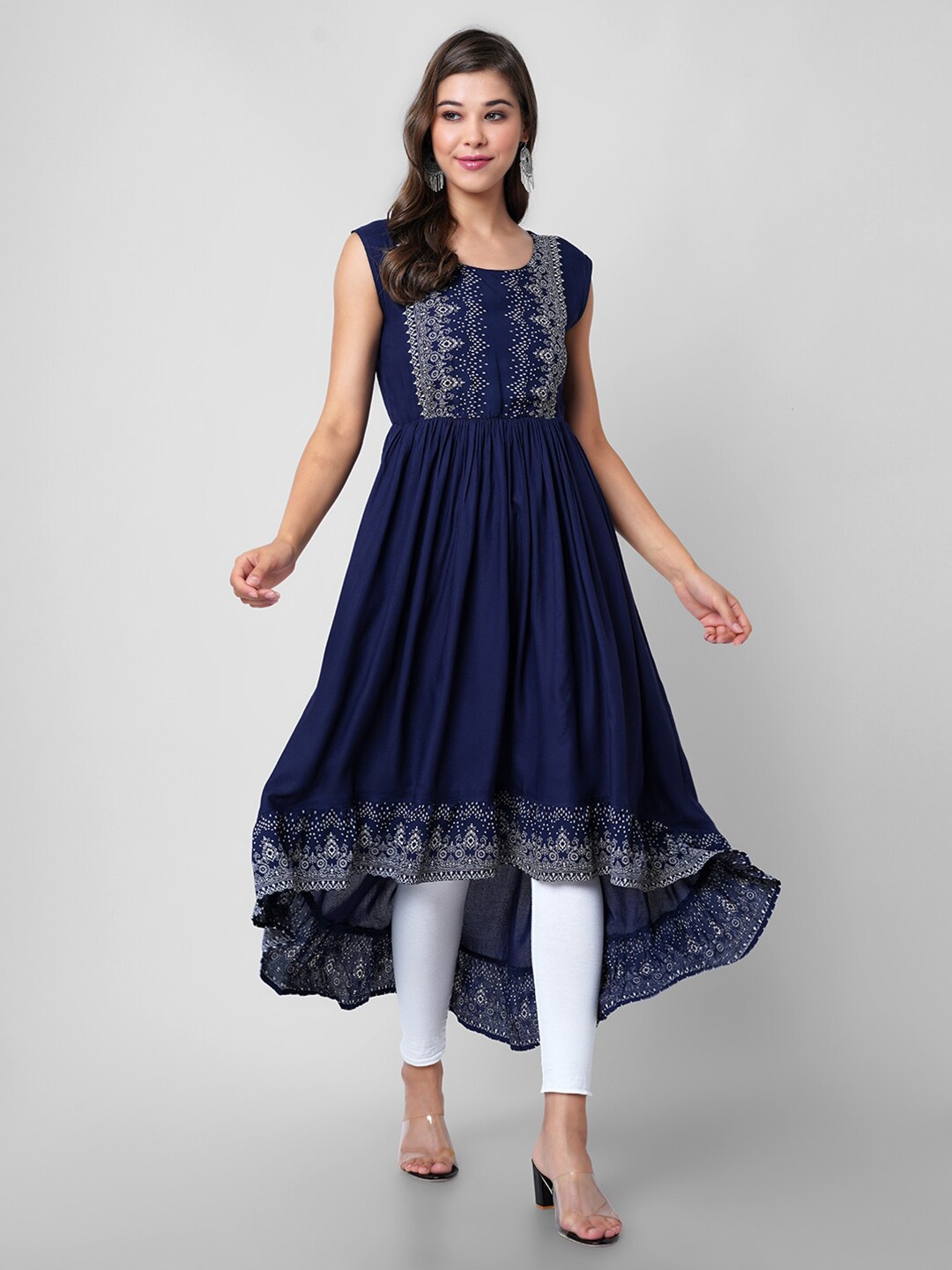 

PURSHOTTAM WALA Women Blue Ethnic Motifs Printed Anarkali Kurta