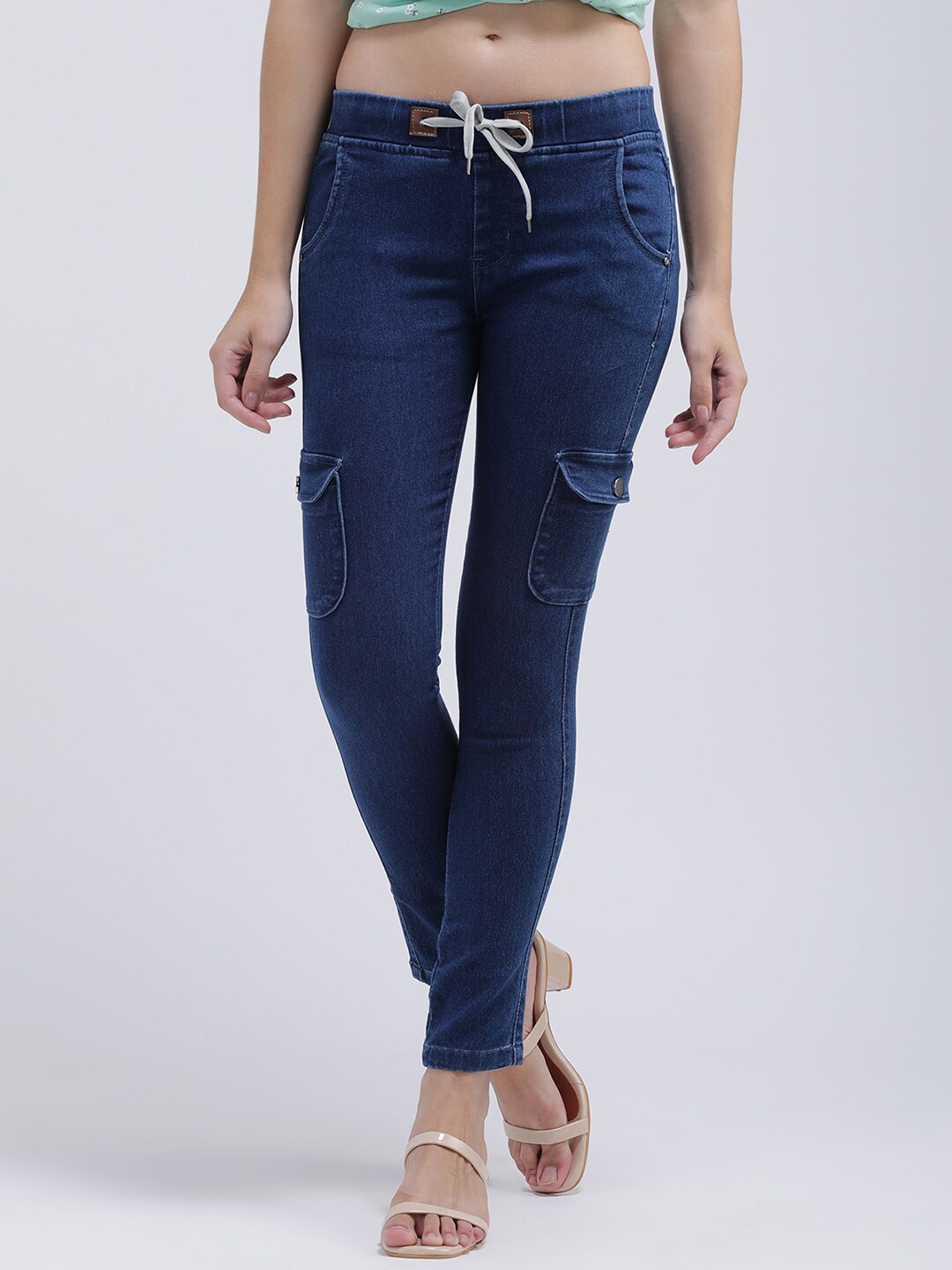 

V2 Value & Variety Women Blue Solid Cotton Ankle-Length Treggings