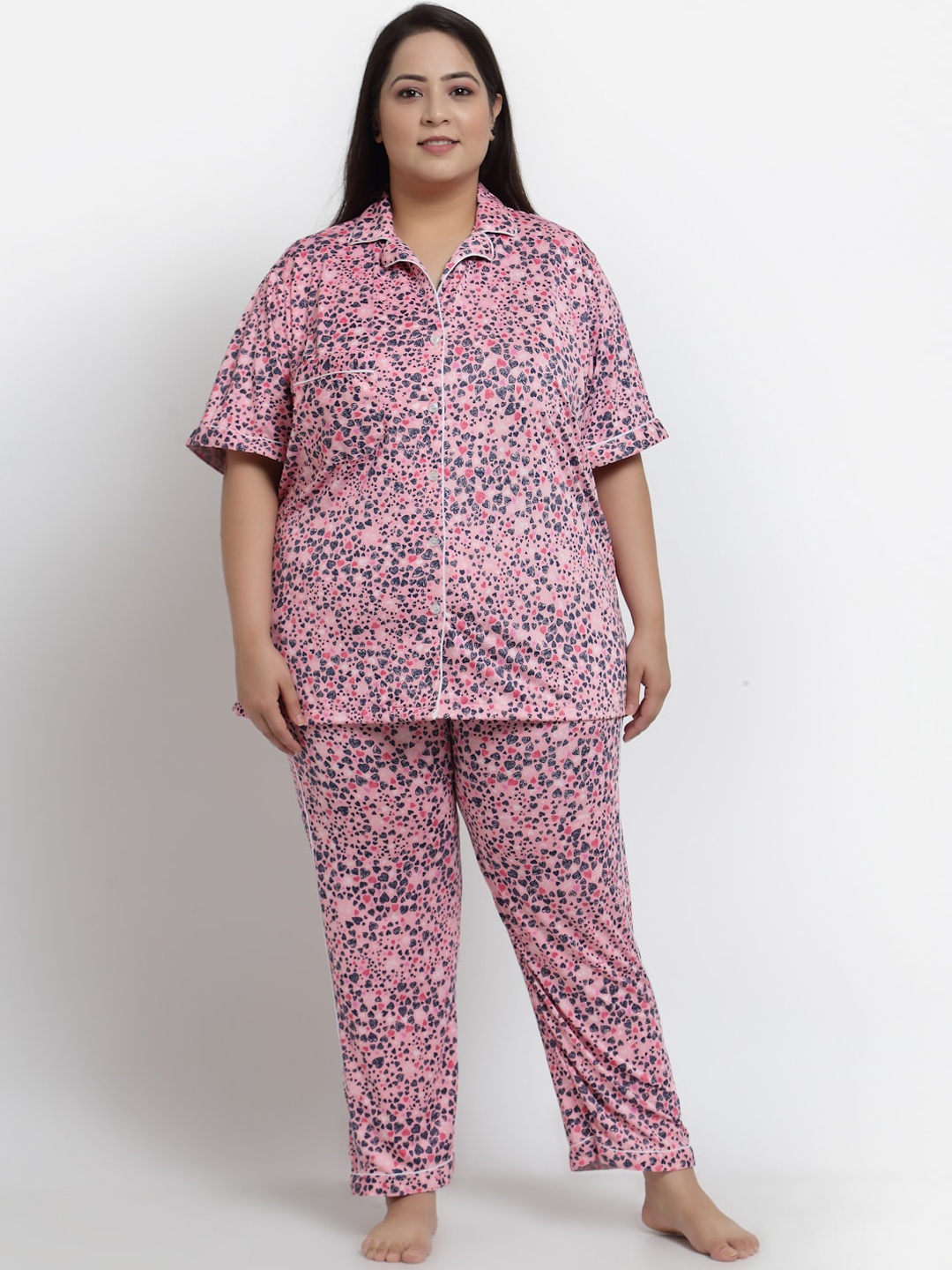 

KLOTTHE Women Plus Size Pink & Blue Printed Night Suit