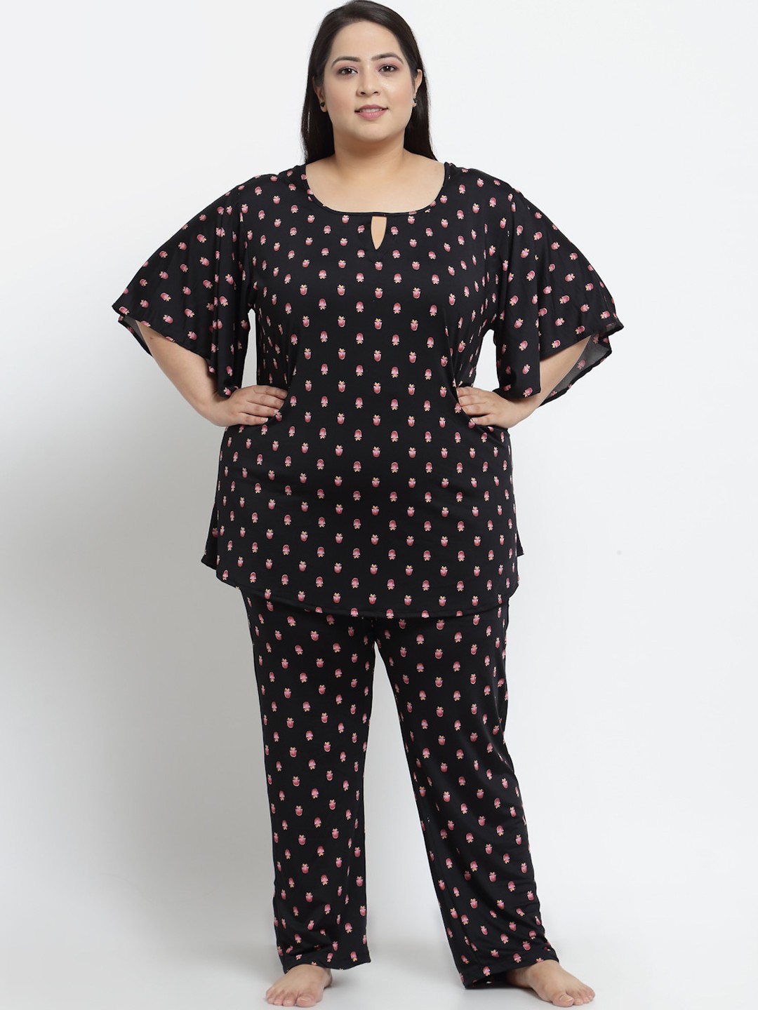 

KLOTTHE Women Black & Pink Printed Night suit