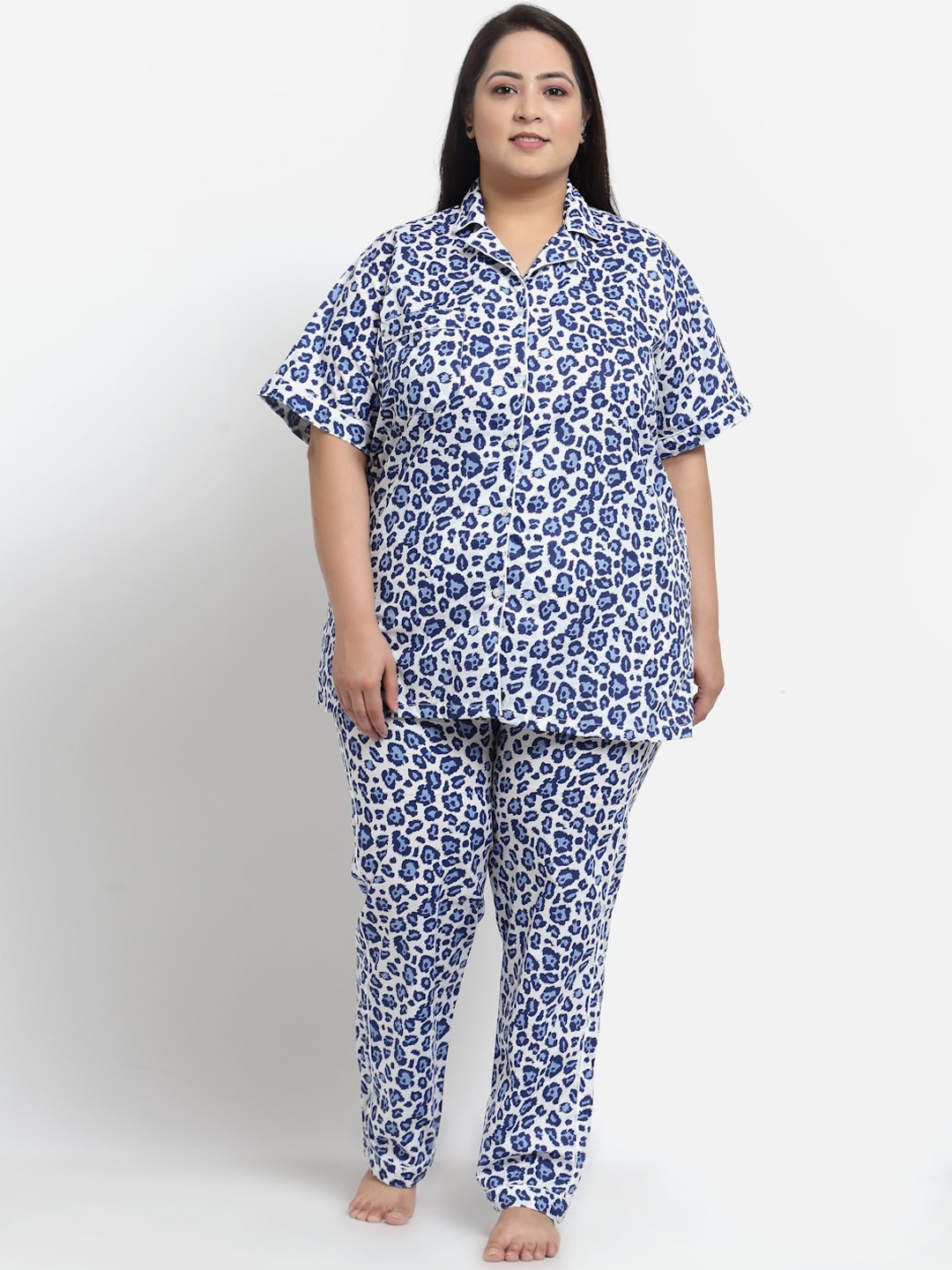 

KLOTTHE Women Blue & White Printed Night suit