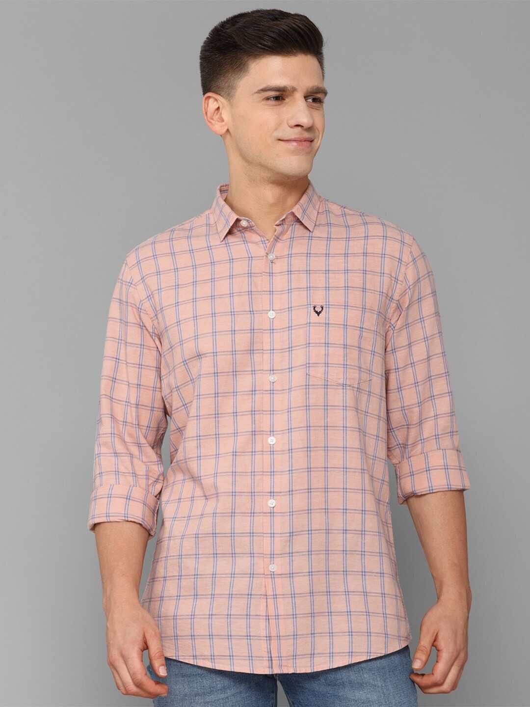 Allen Solly Men Pink Slim Fit Tartan Checks Checked Casual Shirt