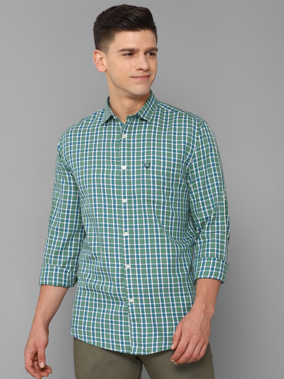 

Allen Solly Men Green Slim Fit Checked Casual Shirt
