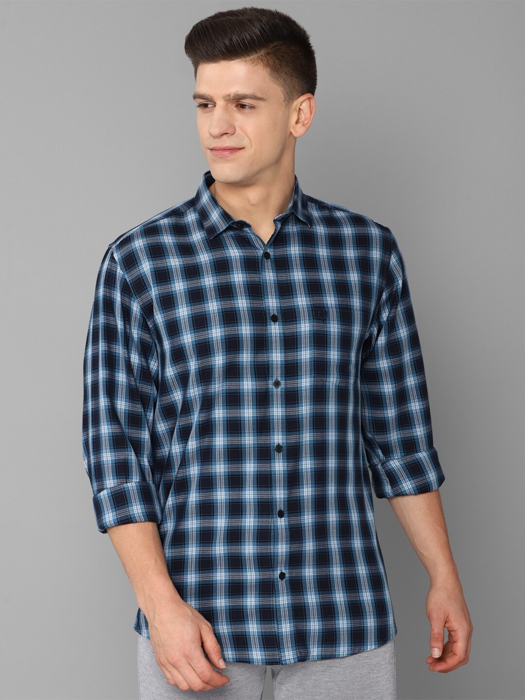 

Allen Solly Men Blue Slim Fit Tartan Checks Checked Casual Shirt