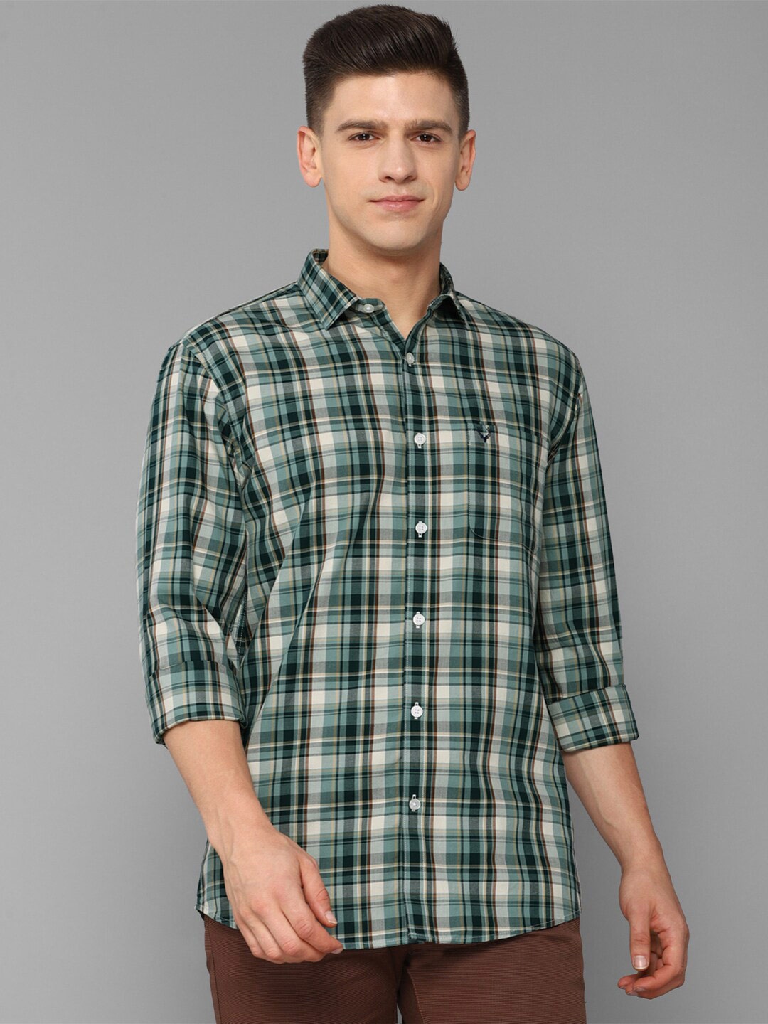 

Allen Solly Men Green Slim Fit Tartan Checks 100% Cotton Casual Shirt