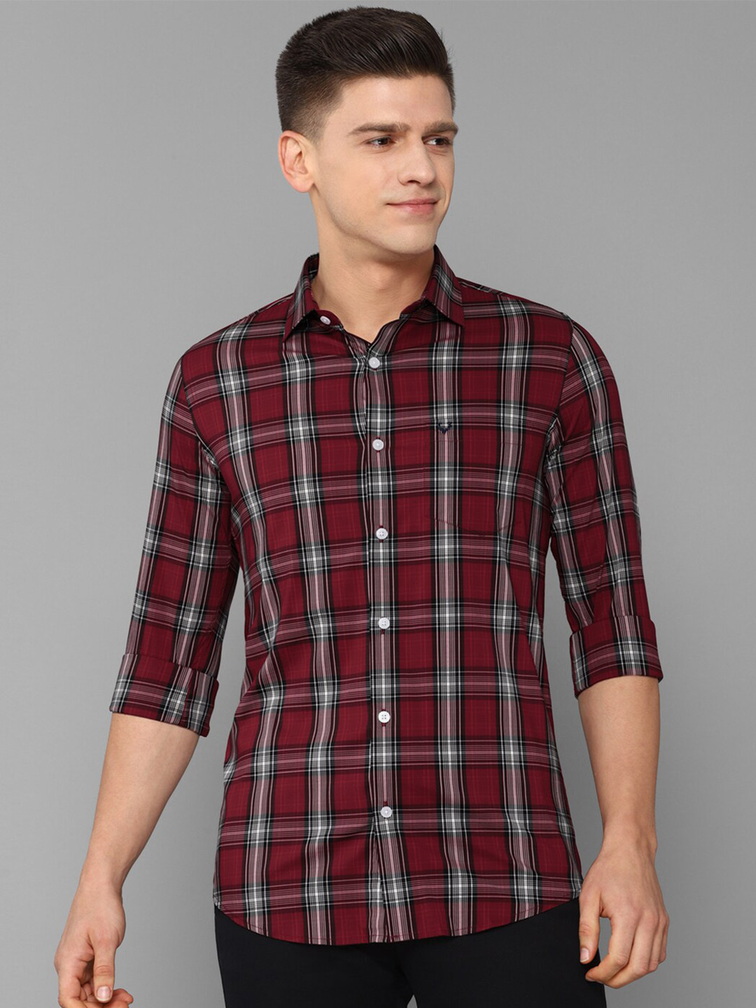 

Allen Solly Men Maroon Slim Fit Tartan Checks Checked Casual Shirt