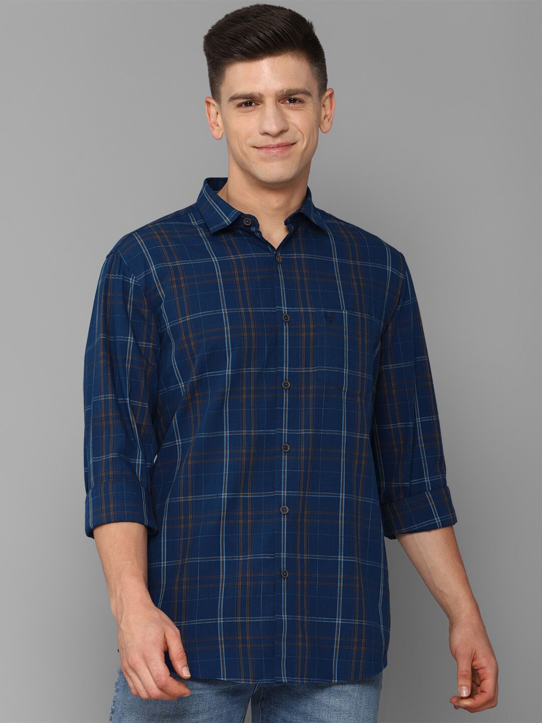 

Allen Solly Men Navy Blue Slim Fit Tartan Checks Checked Casual Shirt