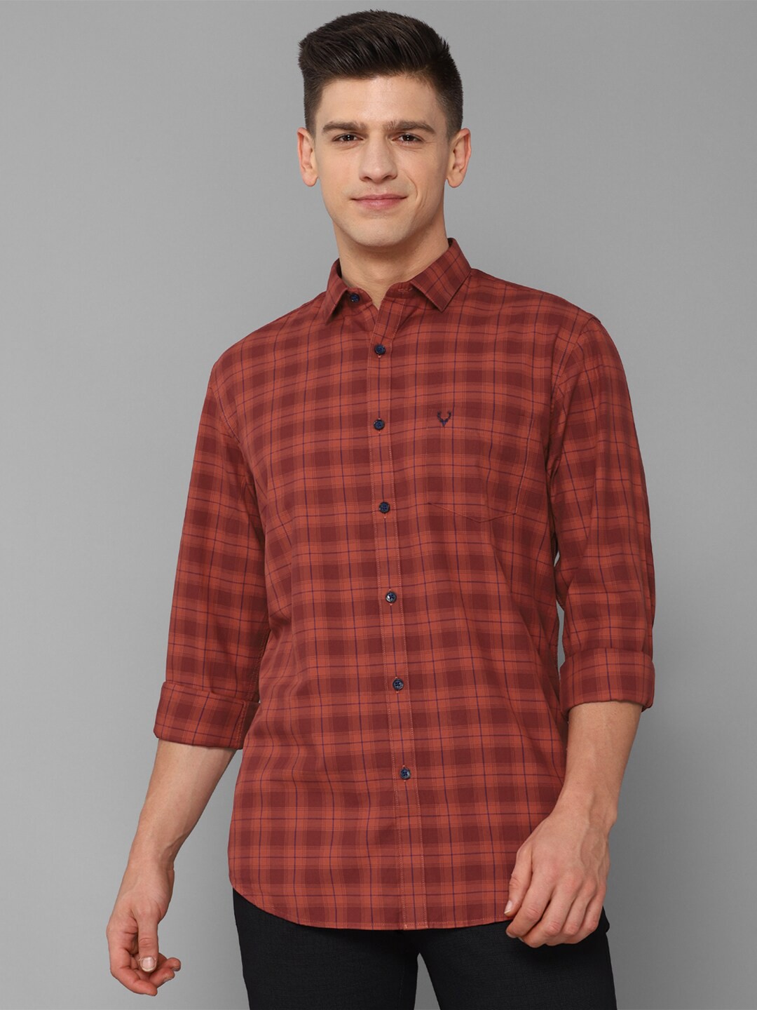 

Allen Solly Men Maroon Slim Fit Checked Cotton Casual Shirt