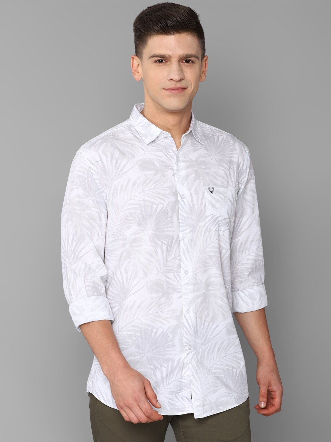 

Allen Solly Men White Slim Fit Floral Printed Cotton Casual Shirt