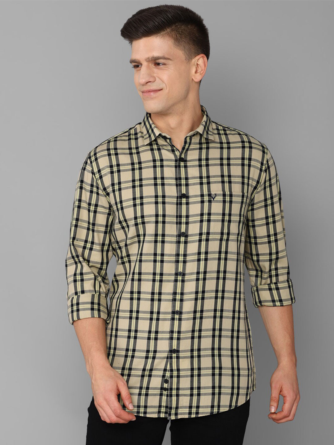 

Allen Solly Men Khaki & Navy Blue Slim Fit Checked Pure Cotton Casual Shirt