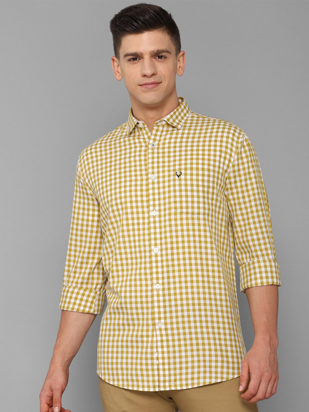 

Allen Solly Men Yellow Slim Fit Gingham Checks Checked Pure Cotton Casual Shirt