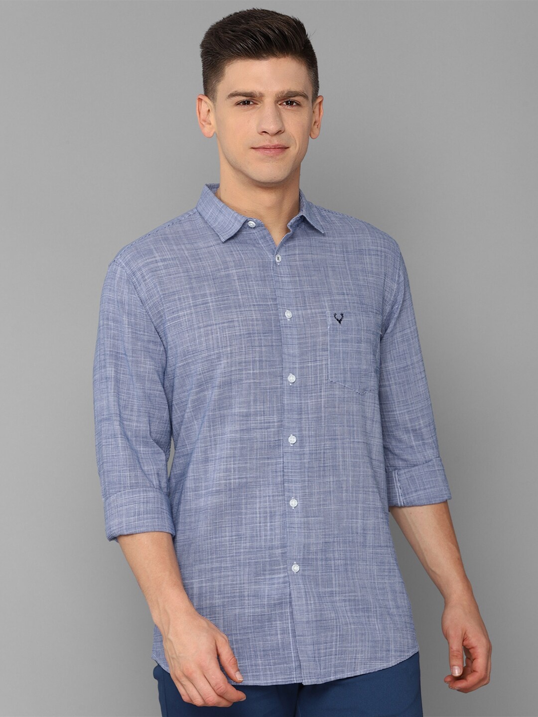 

Allen Solly Men Blue & White Slim Fit Grid Tattersall Checks Checked Cotton Casual Shirt