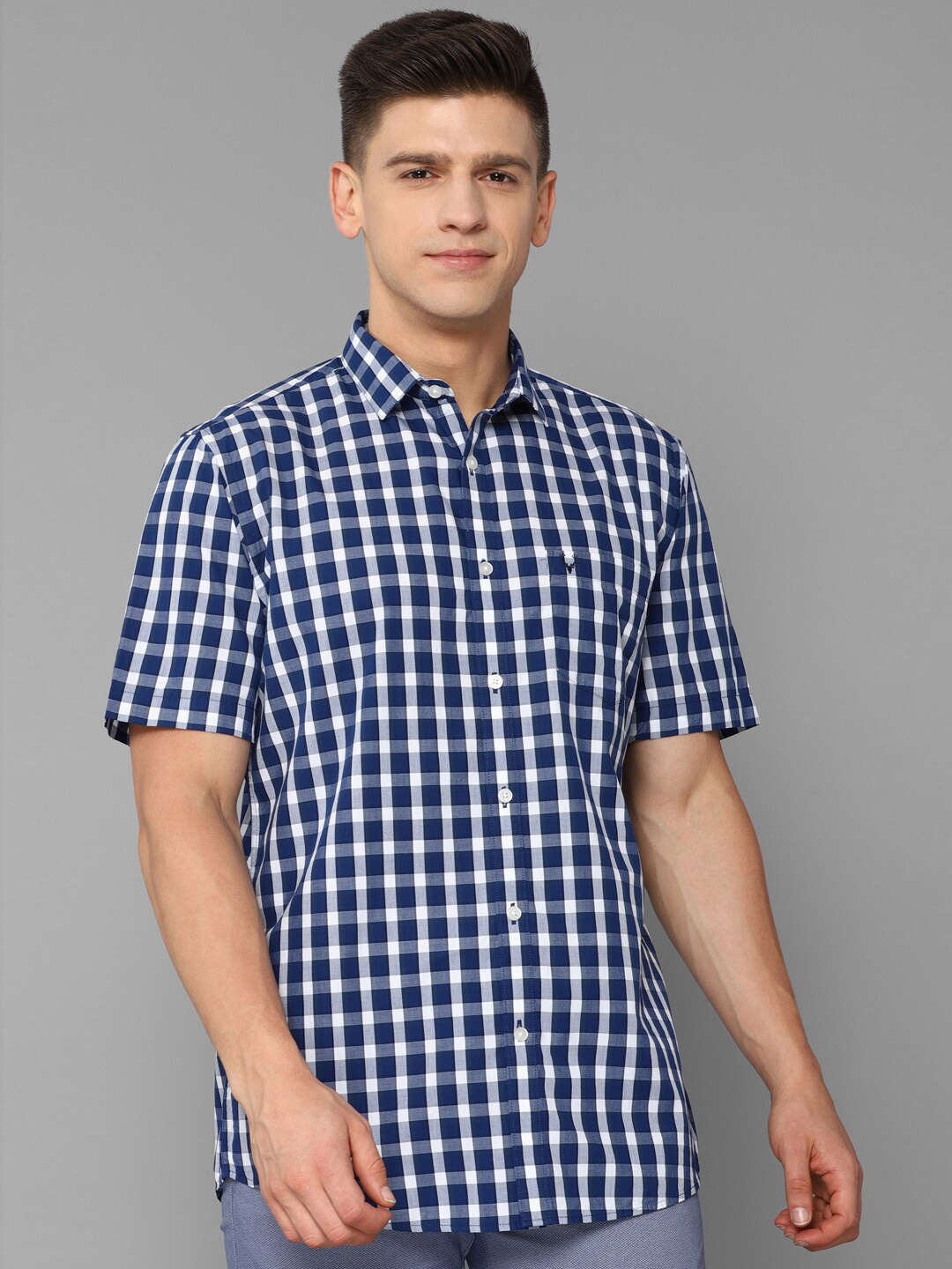 

Allen Solly Men Blue Slim Fit Gingham Checked Cotton Casual Shirt
