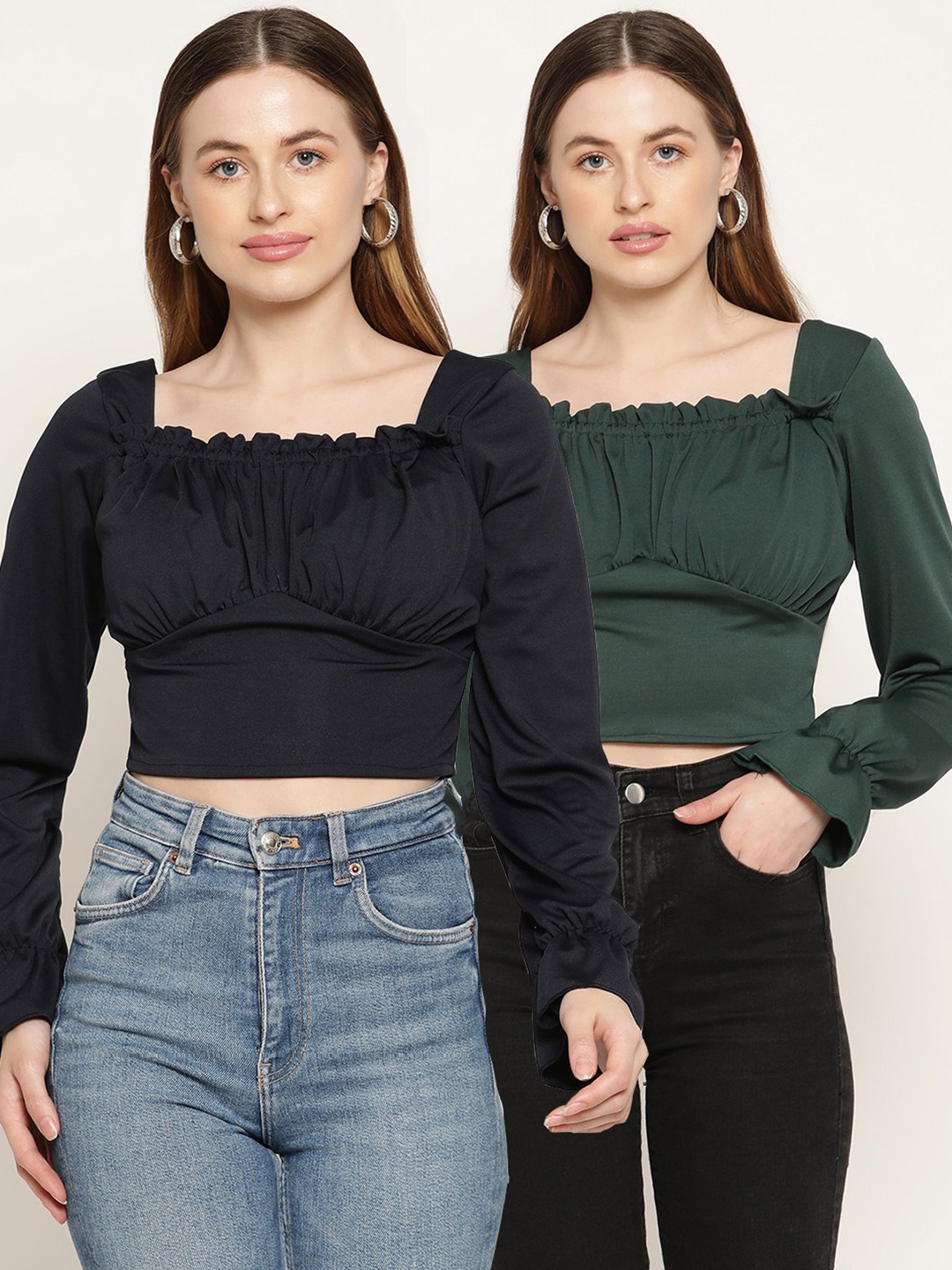 

Miaz Lifestyle Women Green & Navy Blue Pack of 2 Crop Top