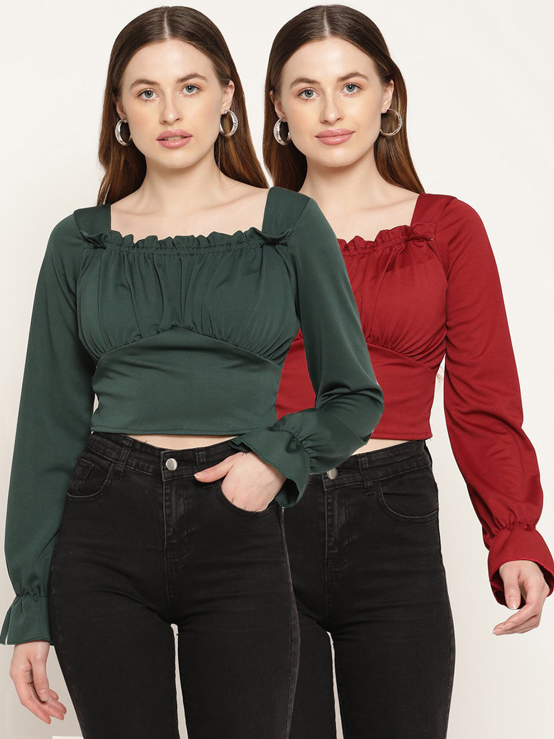 

Miaz Lifestyle Green & Maroon Crop Top