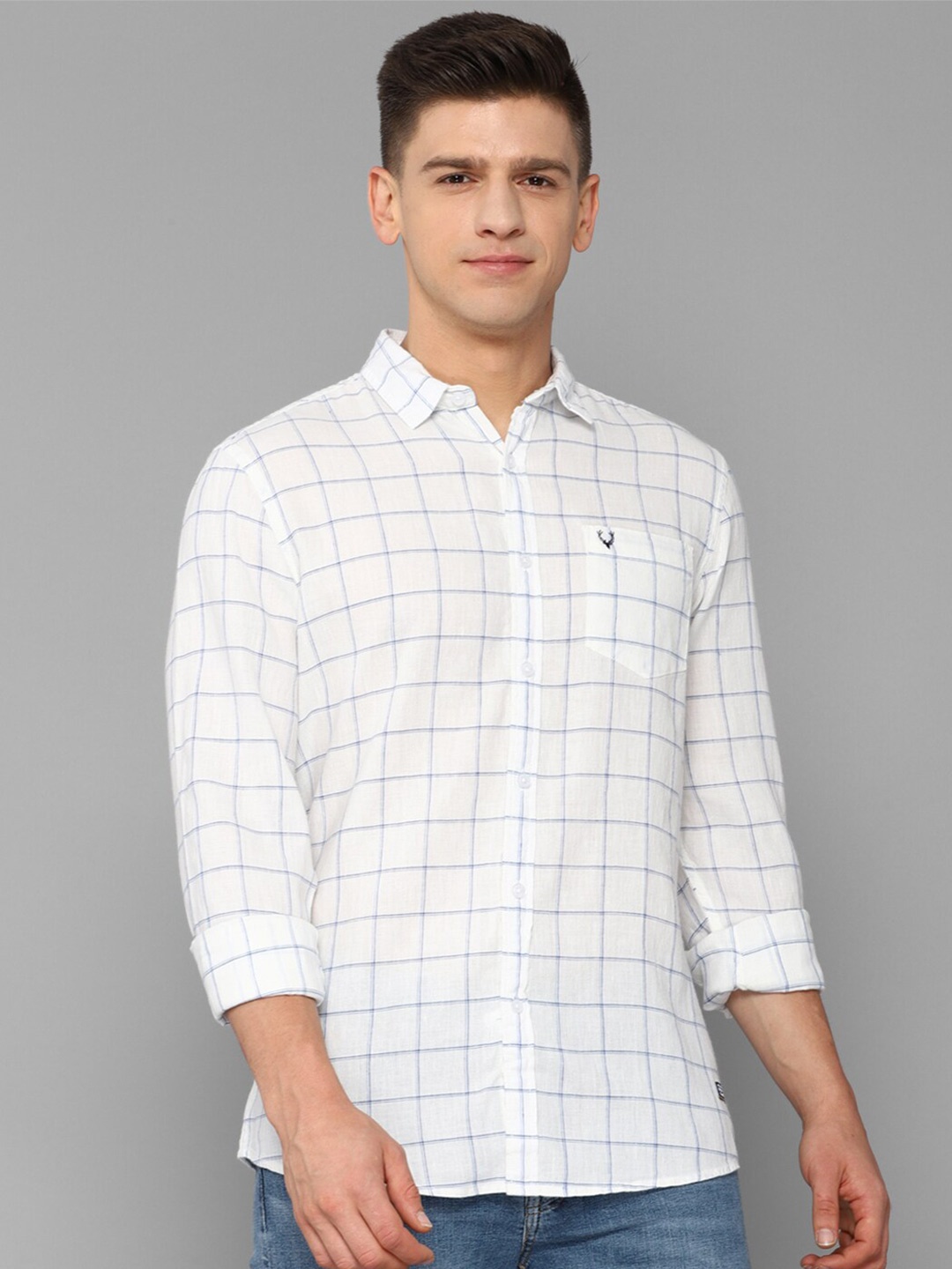 

Allen Solly Sport Men White & Blue Windowpane Checks Checked Casual Shirt