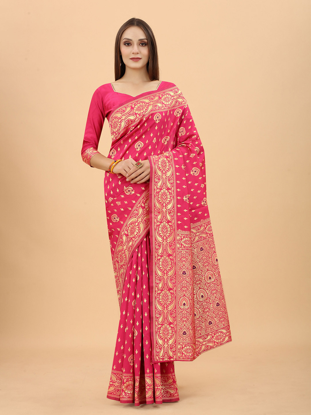 

WELL WORN Red & Blue Woven Design Zari Silk Cotton Banarasi Saree
