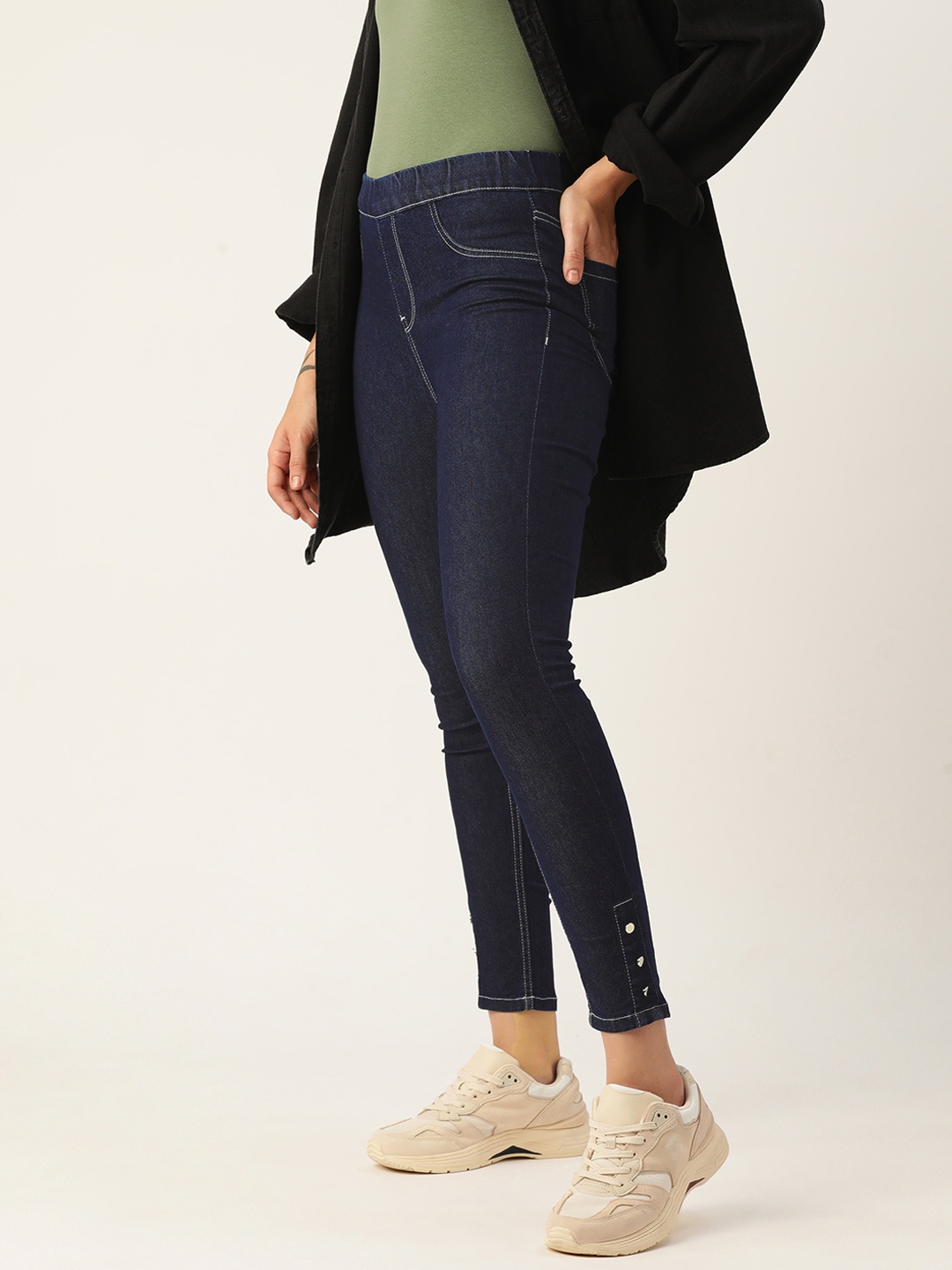 

DressBerry Women Super Skinny Fit Denim Cropped Jeggings, Navy blue