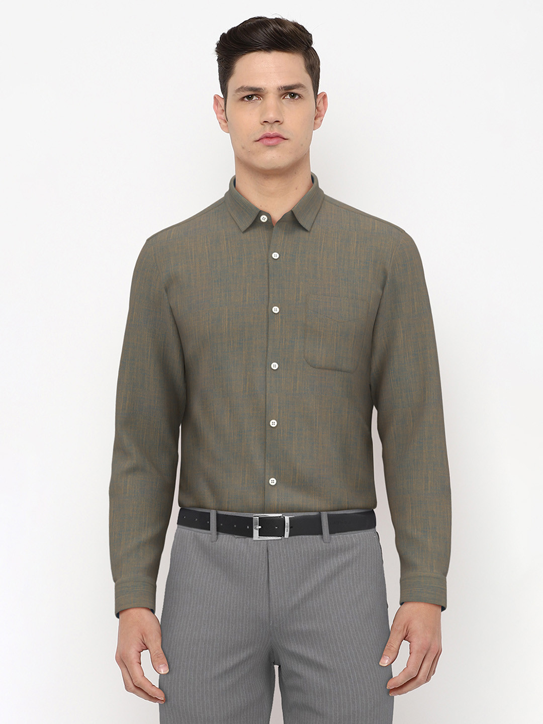 

Peter England Men Olive Green Formal Shirt