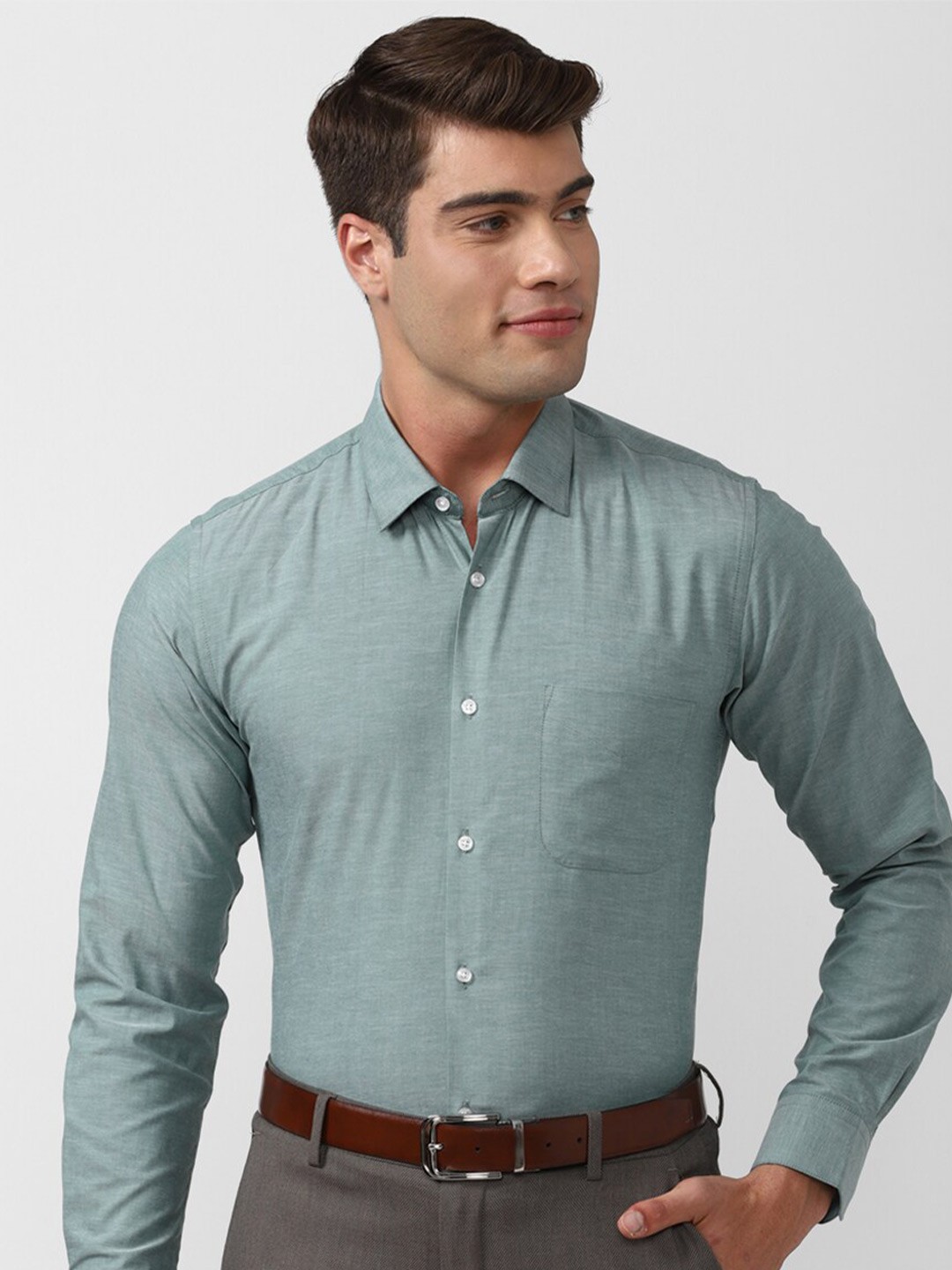 

Peter England Men Green Slim Fit Printed Formal Shirt