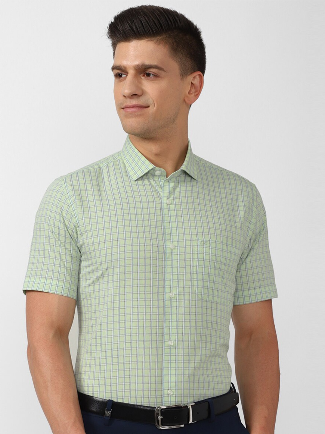 

Peter England Men Green Gingham Checks Checked Formal Shirt
