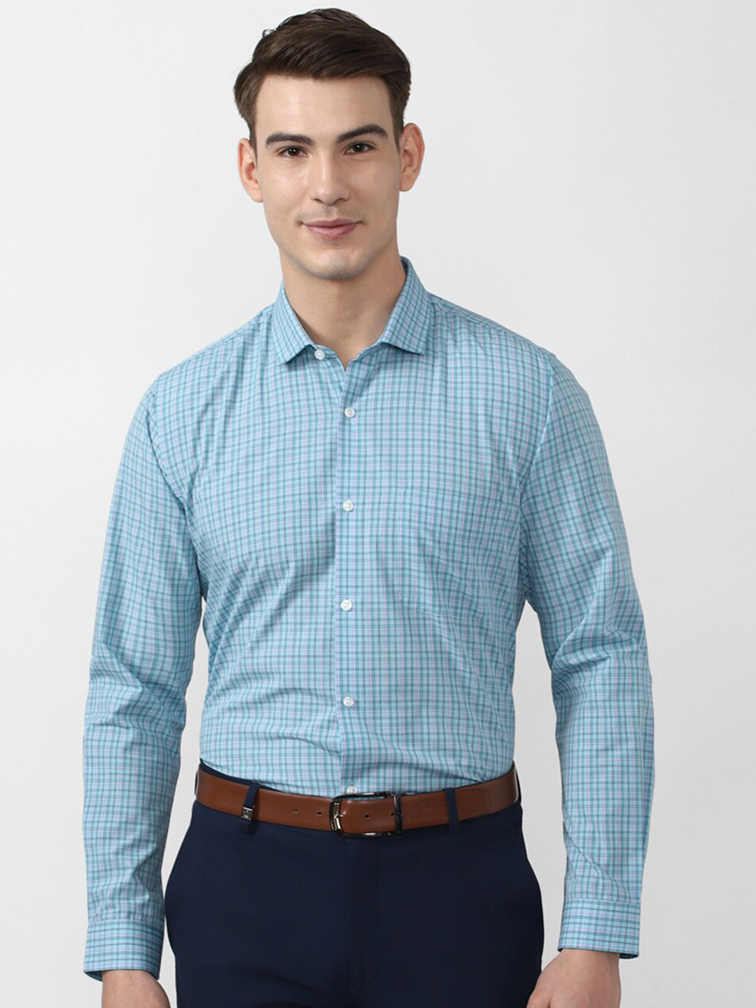 

Peter England Men Blue Checked Formal Shirt