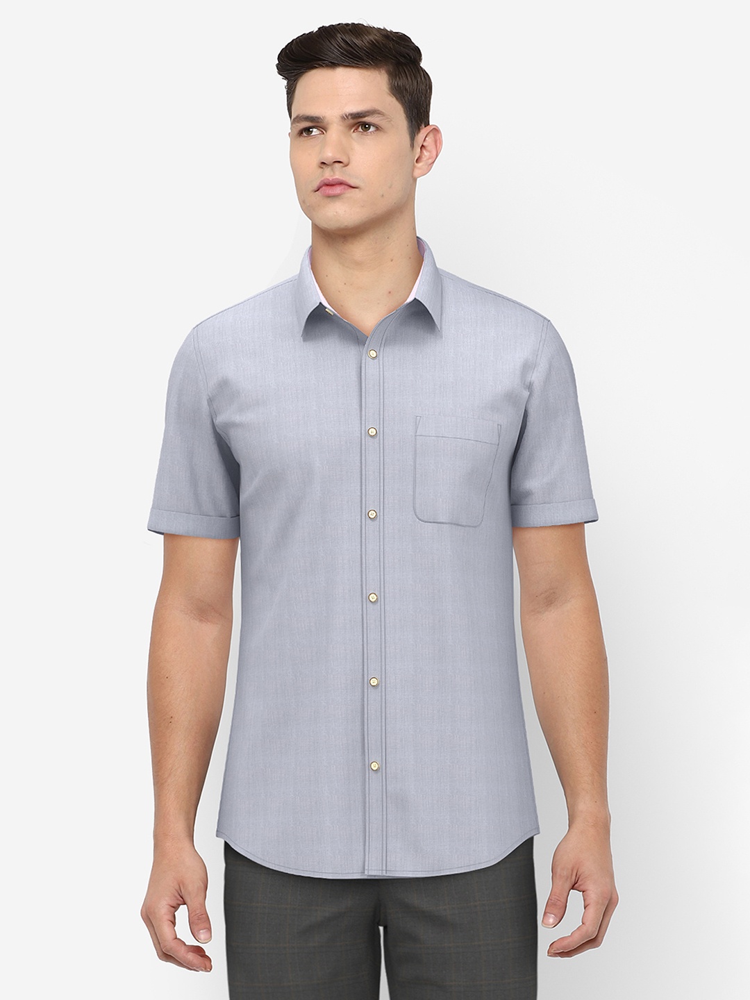 

Peter England Casuals Men Grey Solid Slim Fit Casual Shirt