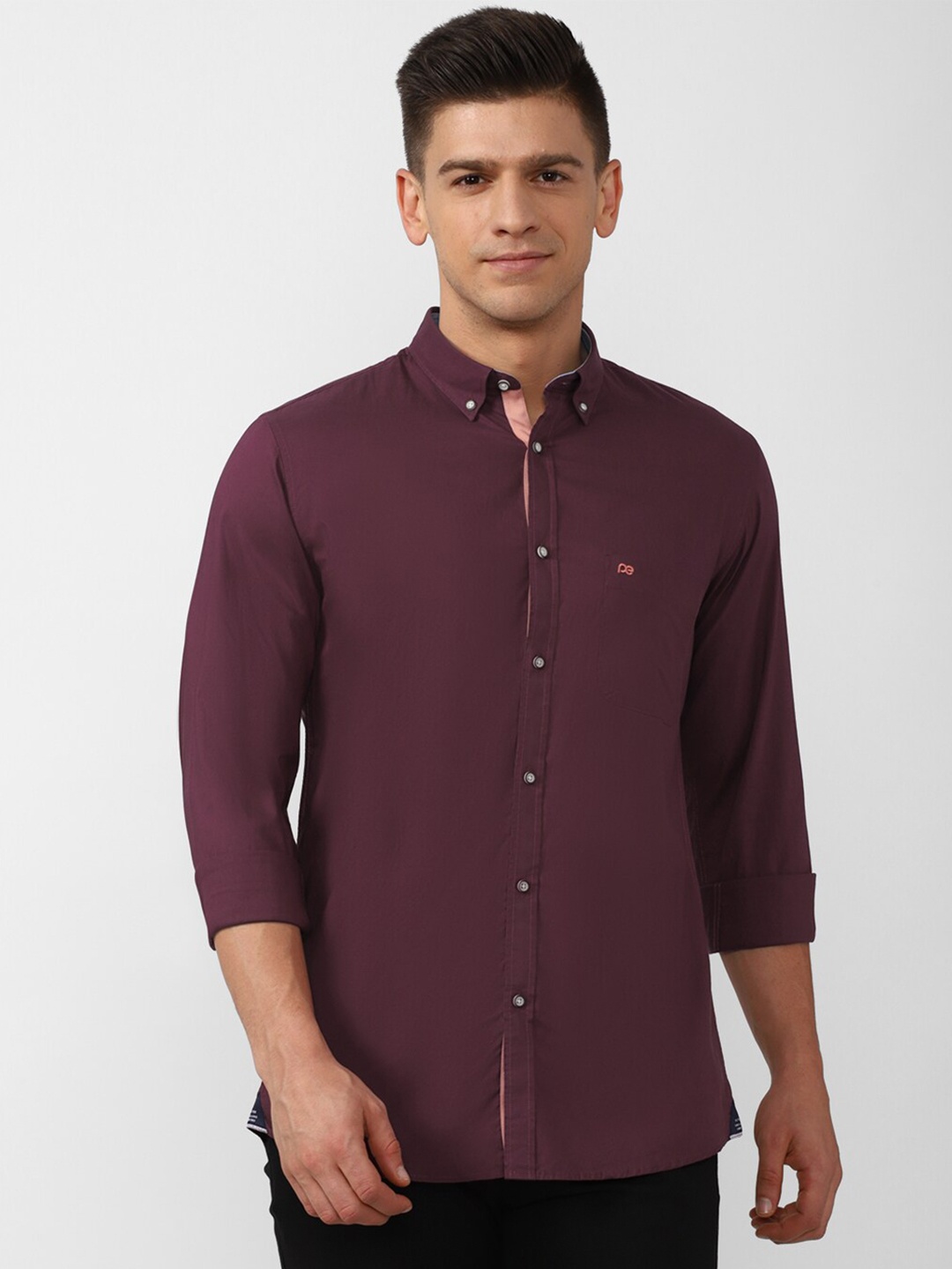 

Peter England Casuals Men Maroon Slim Fit 100% Cotton Casual Shirt