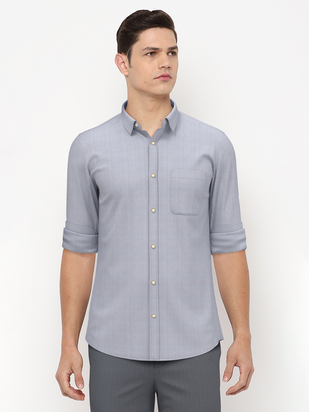 

Peter England Casuals Men Grey Slim Fit Cotton Casual Shirt