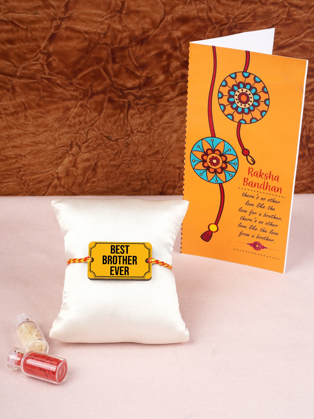 

Crazy Corner Red & Yellow Rakhi and Card Combo with Roli Chawal