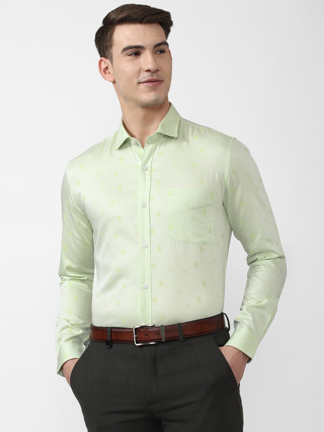 Peter England Elite Men Green Slim Fit Formal Shirt