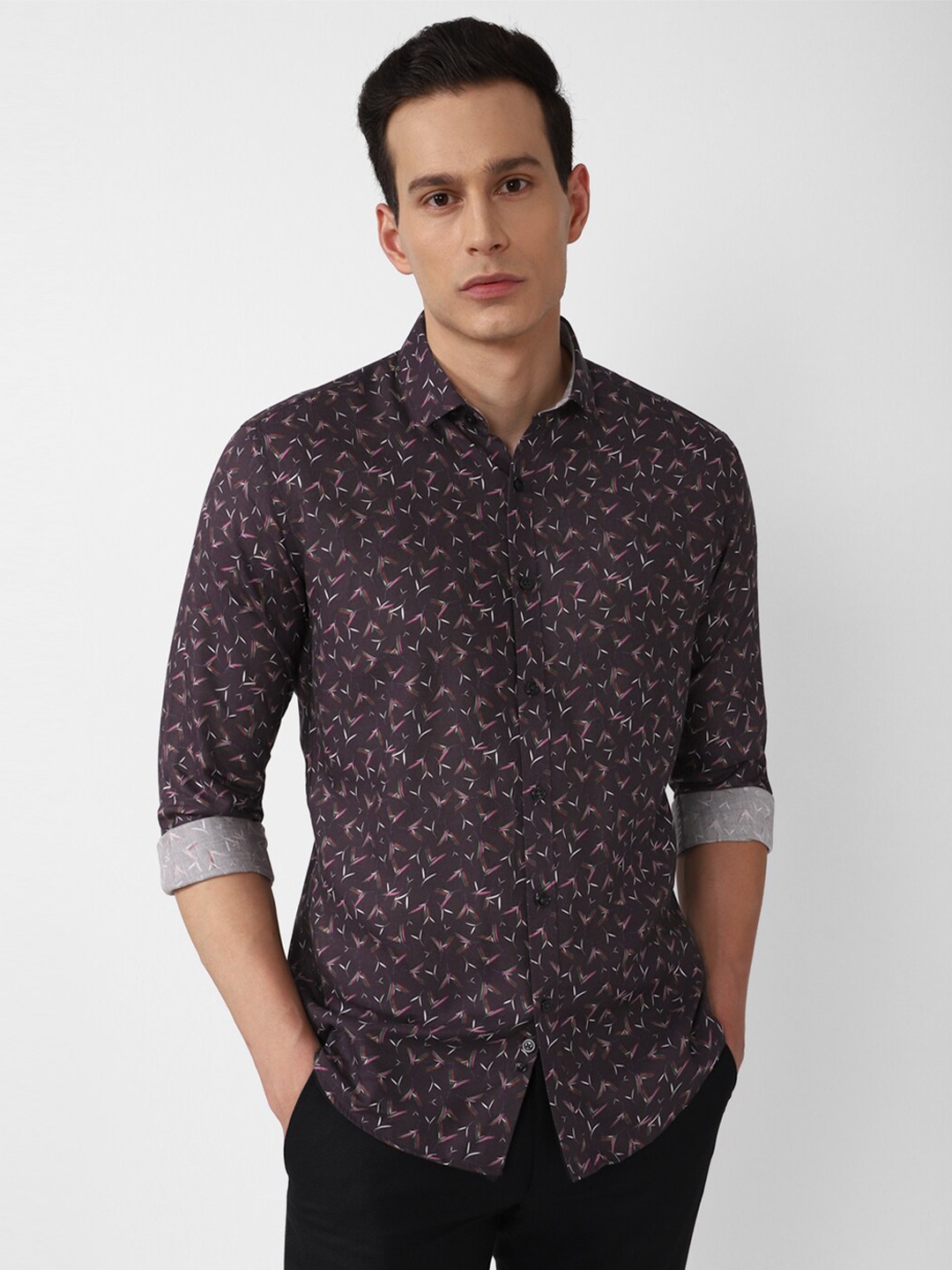 V Dot Men Purple Slim Fit Printed Casual Shirt