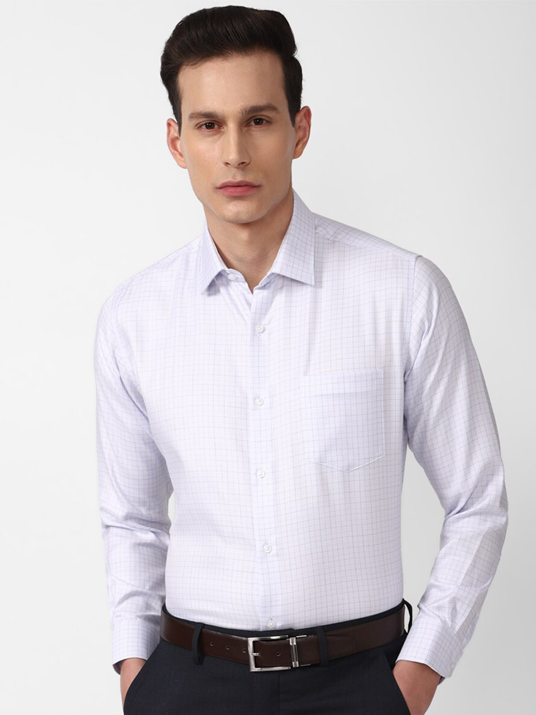 

Van Heusen Men White Grid Tattersall Checked Cotton Formal Shirt