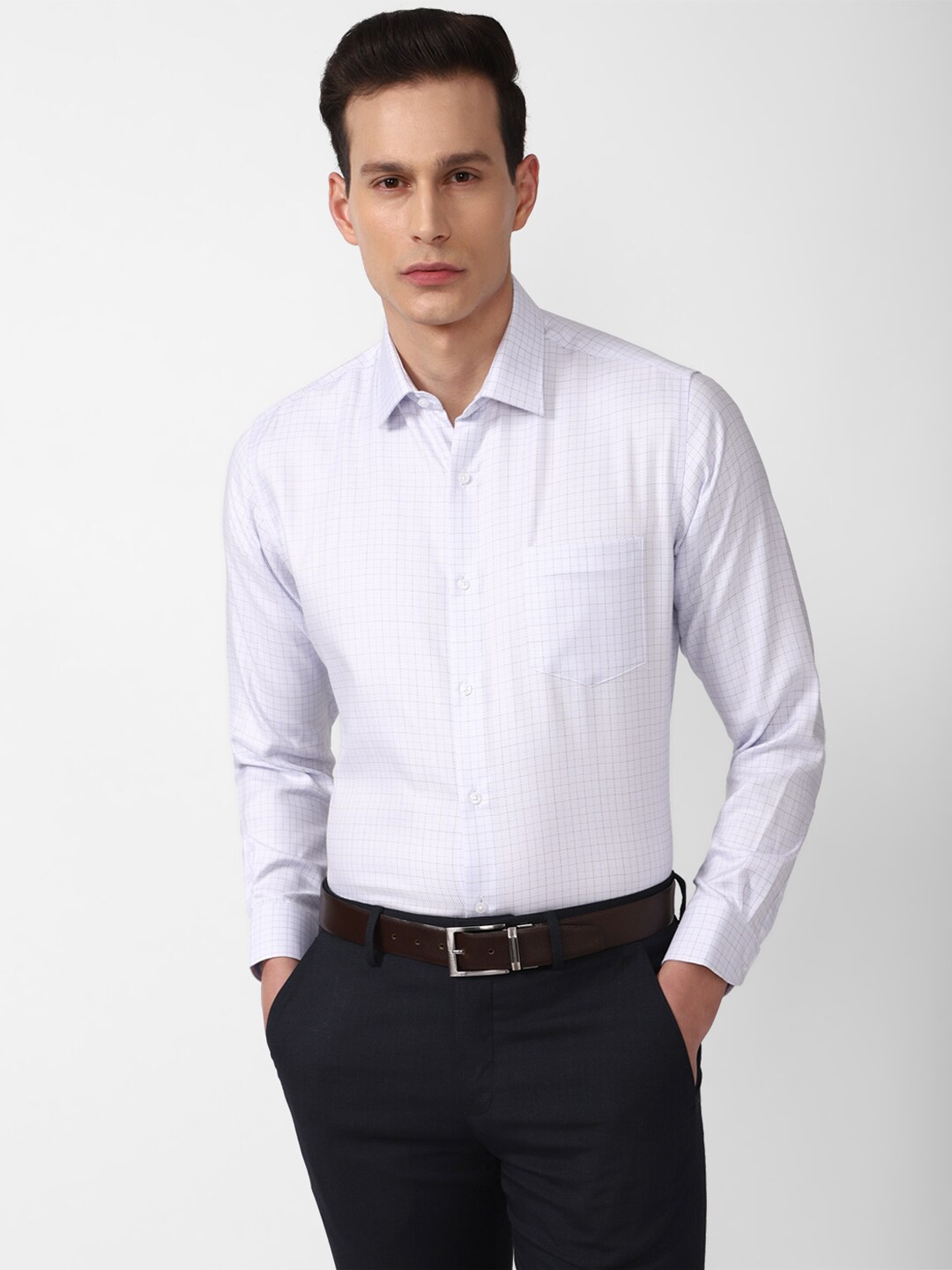 

Van Heusen Men White Grid Tattersall Checks Checked Formal Shirt