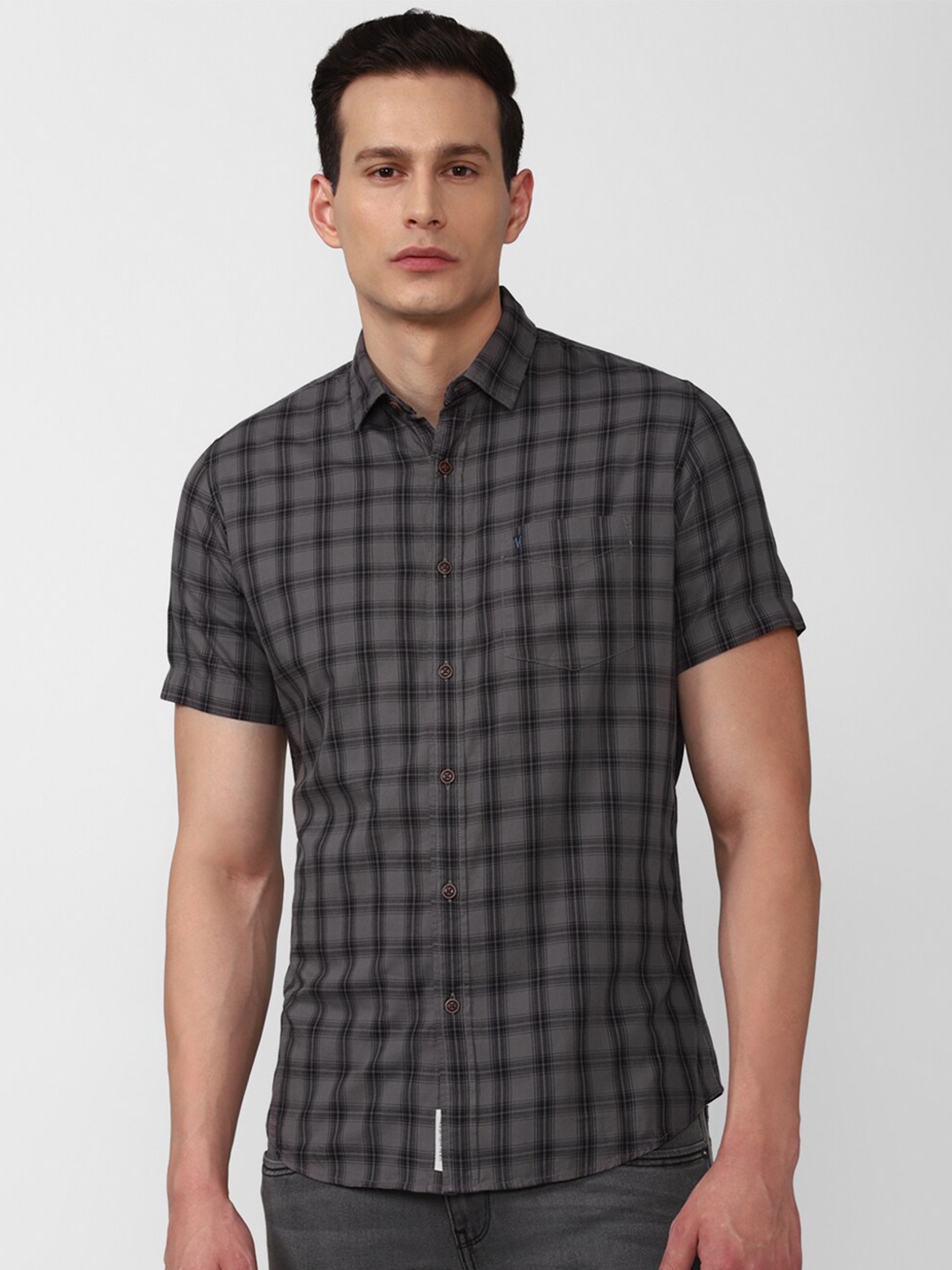 

VAN HEUSEN DENIM LABS Men Grey Slim Fit Buffalo Checks Checked Casual Shirt