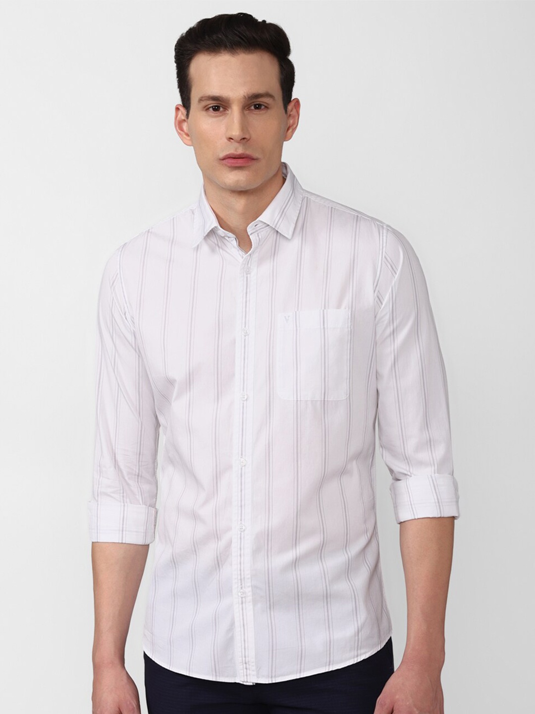 Van Heusen Sport Men White Slim Fit Striped Casual Shirt