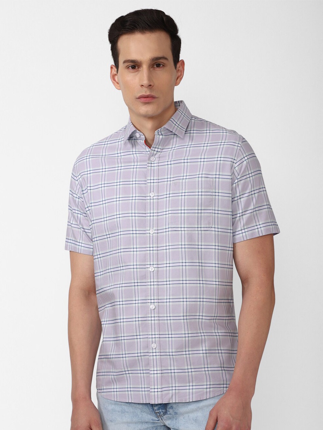 Van Heusen Sport Men Purple Slim Fit Tartan Checks Checked Casual Shirt