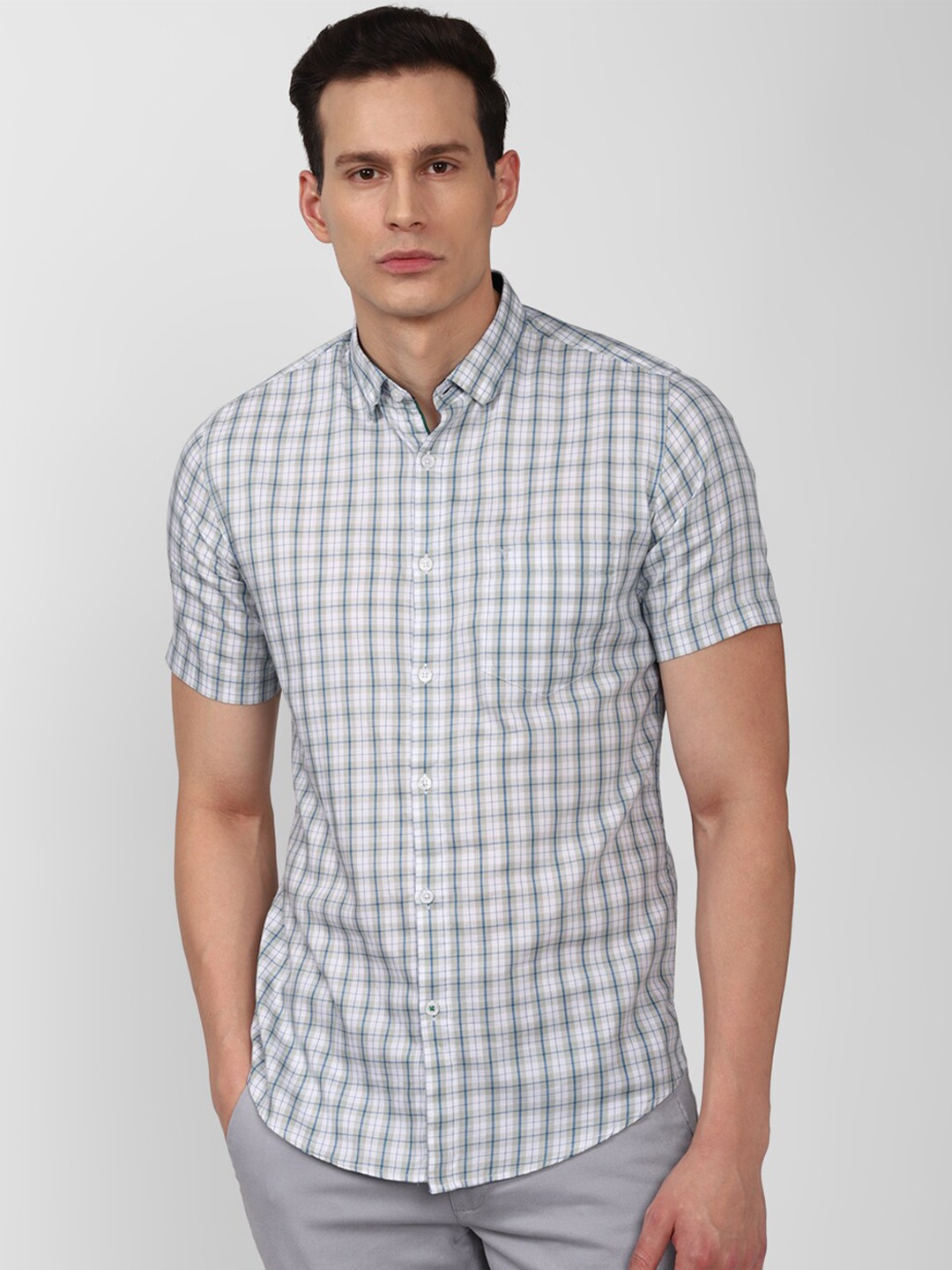 

Van Heusen Sport Men Grey Slim Fit Gingham Checks Casual Shirt
