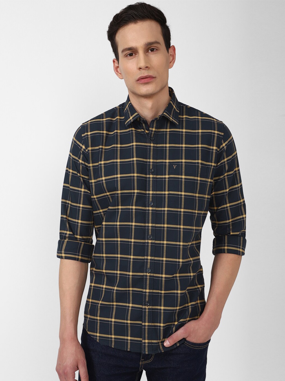 

Van Heusen Sport Men Cotton Grey Slim Fit Tartan Checks Checked Casual Shirt