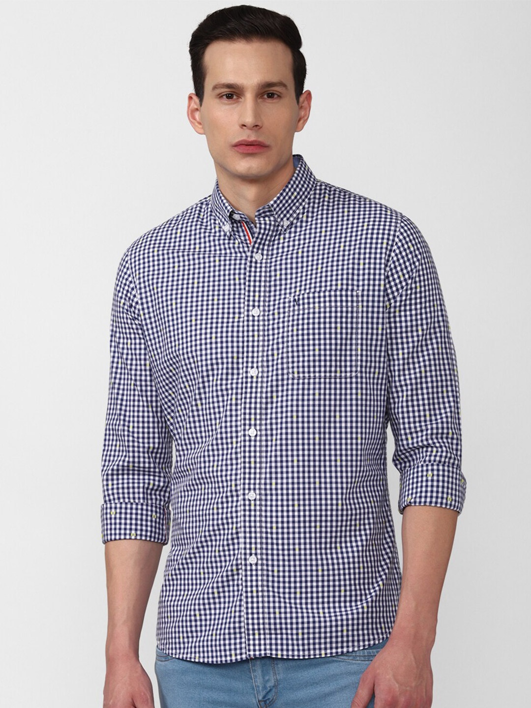 

Van Heusen Sport Men Blue Slim Fit Gingham Checked Cotton Casual Shirt