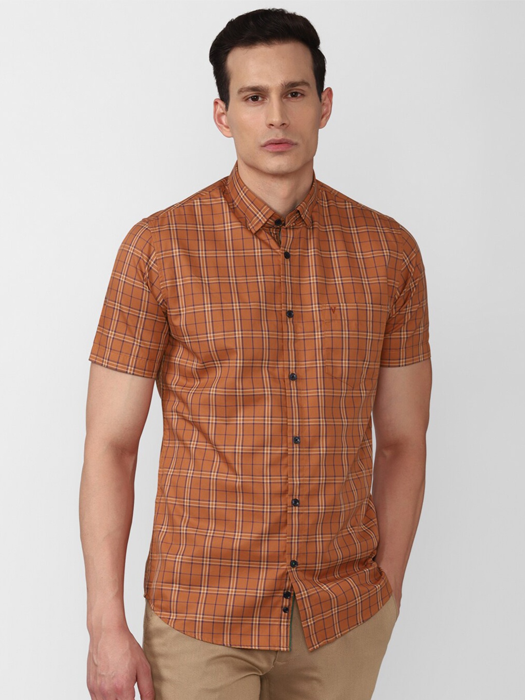 

Van Heusen Sport Men Orange Slim Fit Checked Pure Cotton Casual Shirt