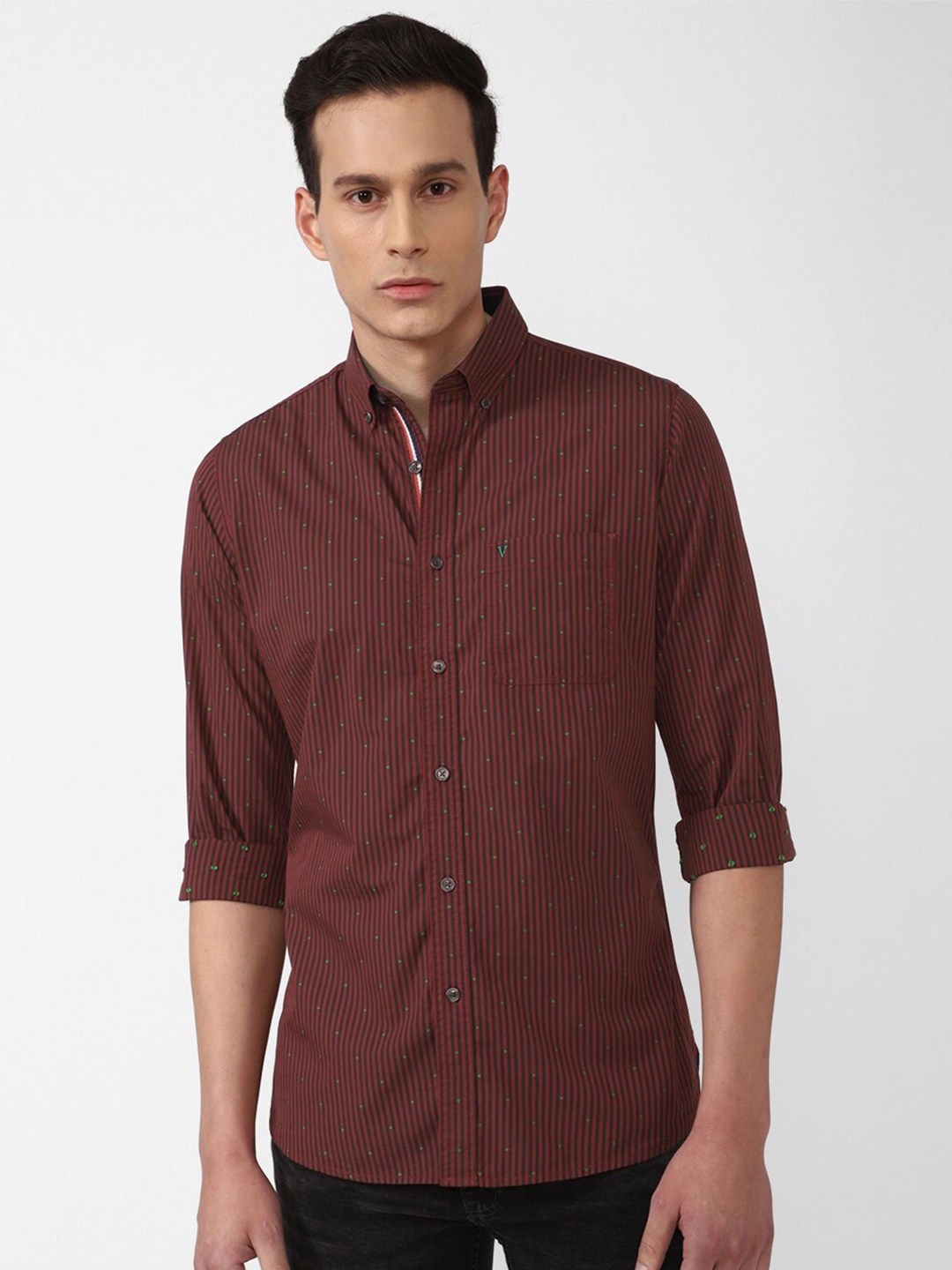 

Van Heusen Sport Men Maroon Slim Fit Grid Tattersall Checks Checked Casual Shirt