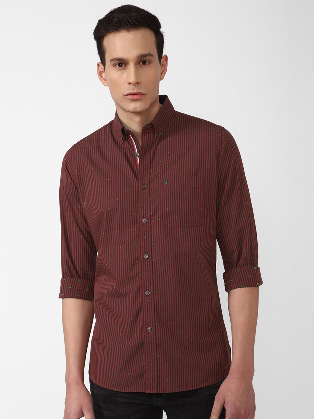 

Van Heusen Sport Men Maroon Slim Fit Striped Cotton Casual Shirt