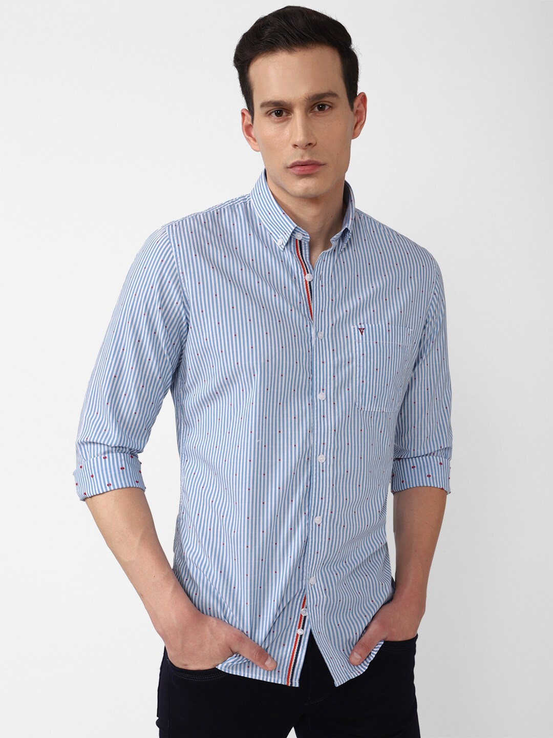 

Van Heusen Sport Men Blue Slim Fit Micro Checks Striped Casual Shirt